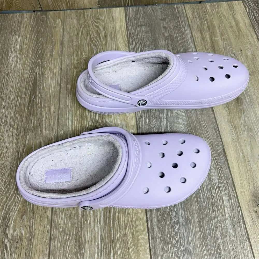 Crocs Classic Lined Clogs US Mens 12 Purple Faux Fur Fuzzy Slip On Shoe Sandals